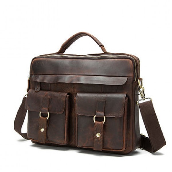 Genuine Leather Sling Briefcase Vintage Handbag Dual Use Messenger Bag For Men