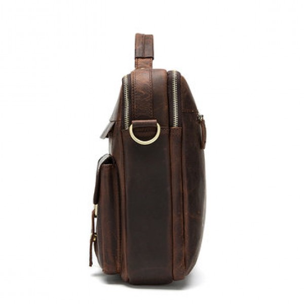 Genuine Leather Sling Briefcase Vintage Handbag Dual Use Messenger Bag For Men