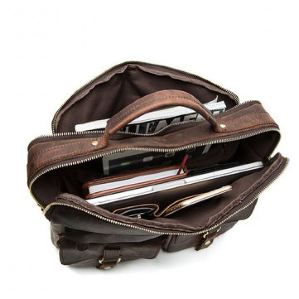 Genuine Leather Sling Briefcase Vintage Handbag Dual Use Messenger Bag For Men