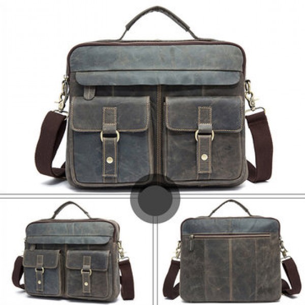 Genuine Leather Sling Briefcase Vintage Handbag Dual Use Messenger Bag For Men