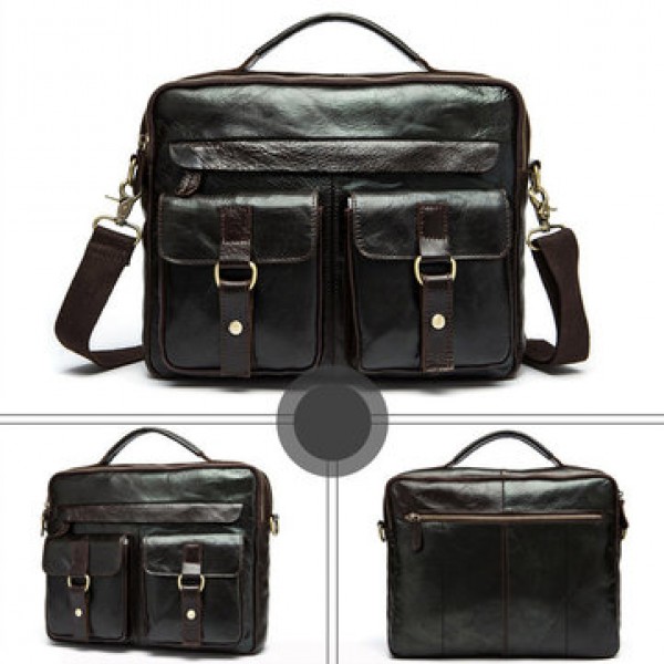 Genuine Leather Sling Briefcase Vintage Handbag Dual Use Messenger Bag For Men