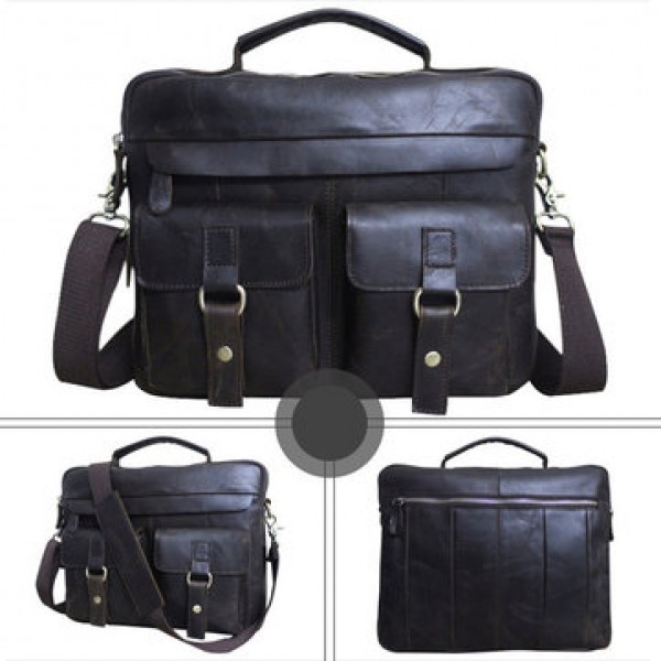 Genuine Leather Sling Briefcase Vintage Handbag Dual Use Messenger Bag For Men