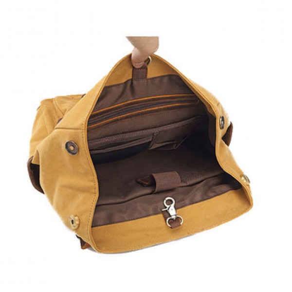 Men High Quality Backpack Cowhide Canvas Vintage Outdoor Travel Large Capacity