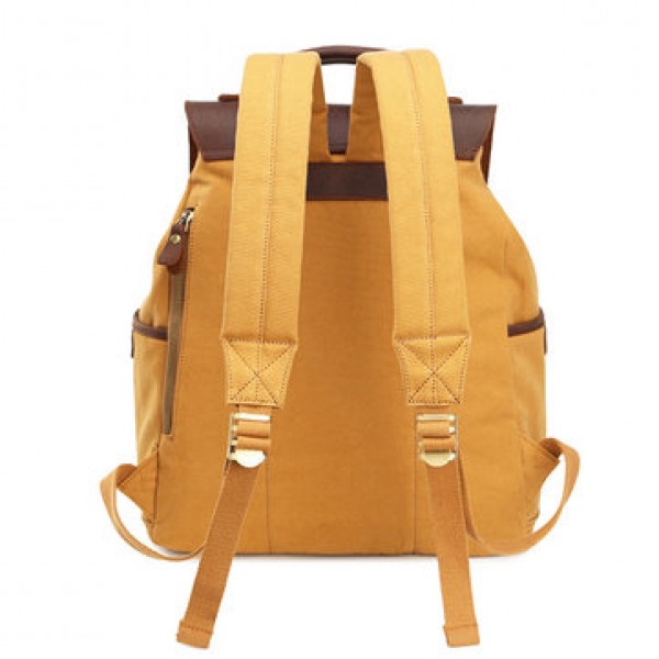 Men High Quality Backpack Cowhide Canvas Vintage Outdoor Travel Large Capacity
