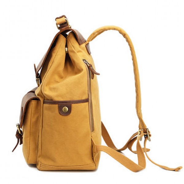 Men High Quality Backpack Cowhide Canvas Vintage Outdoor Travel Large Capacity