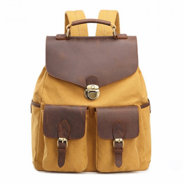 Men High Quality Backpack Cowhide Canvas Vintage O...