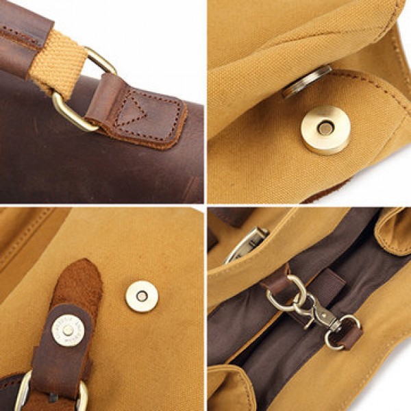 Men High Quality Backpack Cowhide Canvas Vintage Outdoor Travel Large Capacity