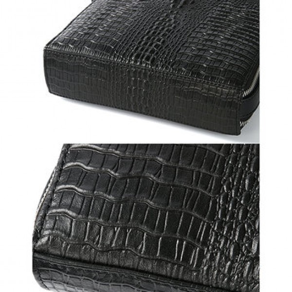 Men Genuine Leather Business Casual Cowhide Black Crocodile Stripe Shoulder Bag