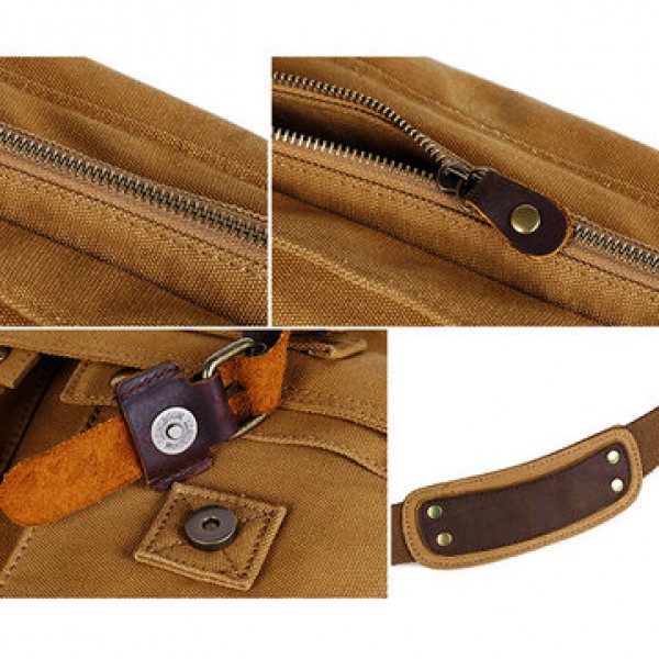 Ekphero Men Cowhide Canvas Messenger Bag Vintage Fashion Shoulder Crossbody Bag