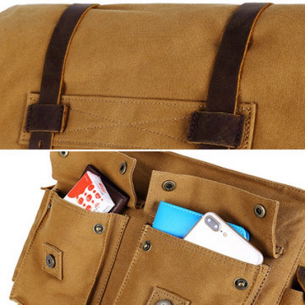 Ekphero Men Cowhide Canvas Messenger Bag Vintage Fashion Shoulder Crossbody Bag