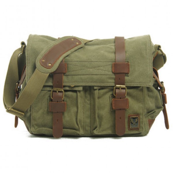 Men Canvas Genuine Leather Big Outdoor Casual Shoulder Crossbody Bag