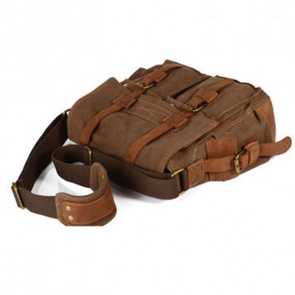 Men Canvas Genuine Leather Big Outdoor Casual Shoulder Crossbody Bag
