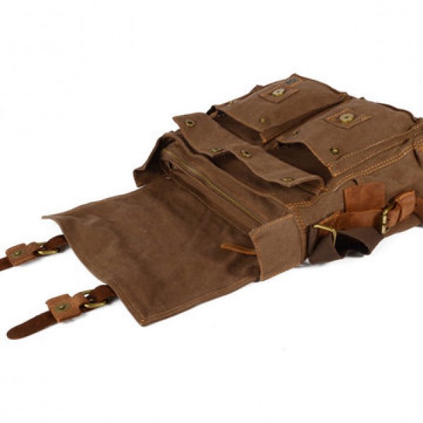 Men Canvas Genuine Leather Big Outdoor Casual Shoulder Crossbody Bag