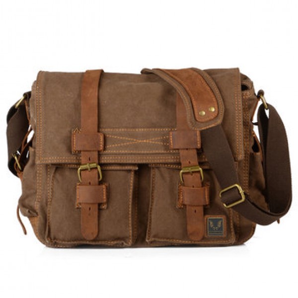 Men Canvas Genuine Leather Big Outdoor Casual Shou...