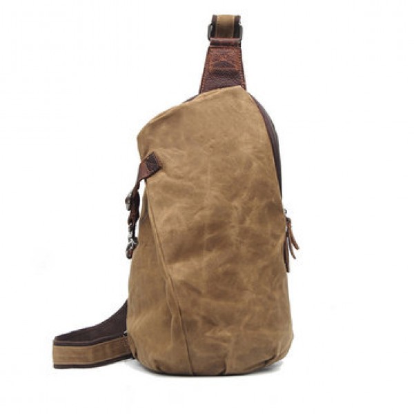 Canvas With Leather Waterproof Chest Bag Leisure Vintage Dumpling Bag Crossbody Bag For Men