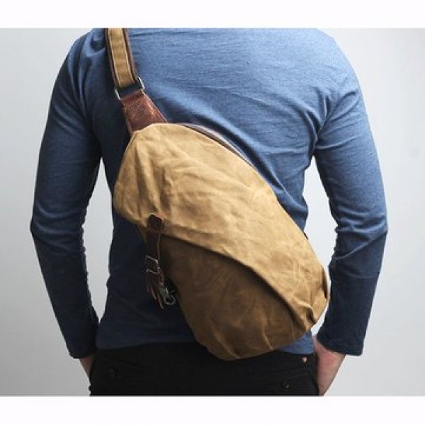Canvas With Leather Waterproof Chest Bag Leisure Vintage Dumpling Bag Crossbody Bag For Men