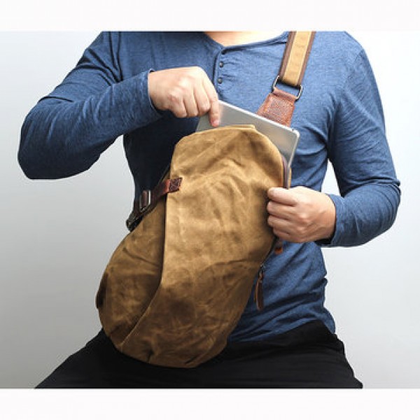 Canvas With Leather Waterproof Chest Bag Leisure Vintage Dumpling Bag Crossbody Bag For Men