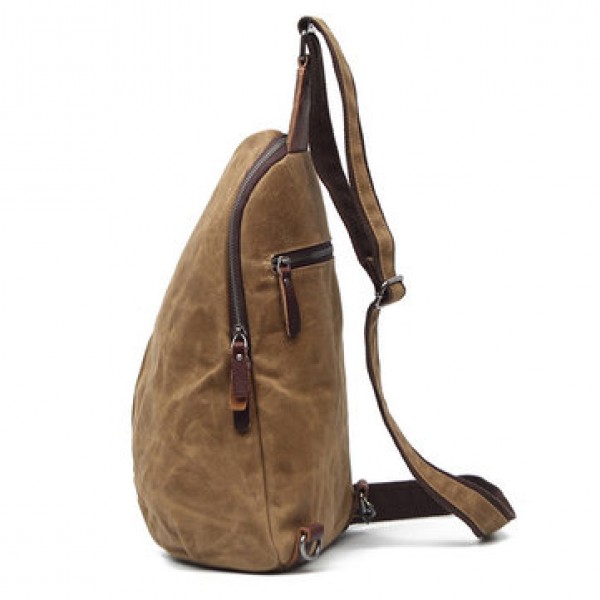 Canvas With Leather Waterproof Chest Bag Leisure Vintage Dumpling Bag Crossbody Bag For Men