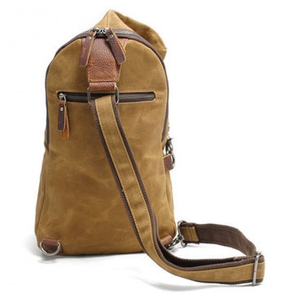 Canvas With Leather Waterproof Chest Bag Leisure Vintage Dumpling Bag Crossbody Bag For Men