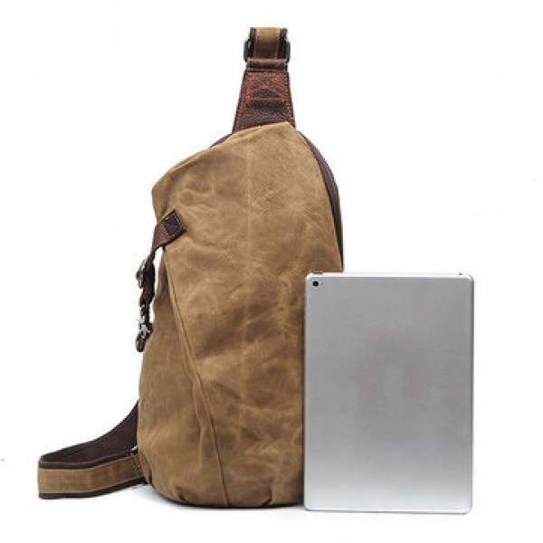 Canvas With Leather Waterproof Chest Bag Leisure Vintage Dumpling Bag Crossbody Bag For Men