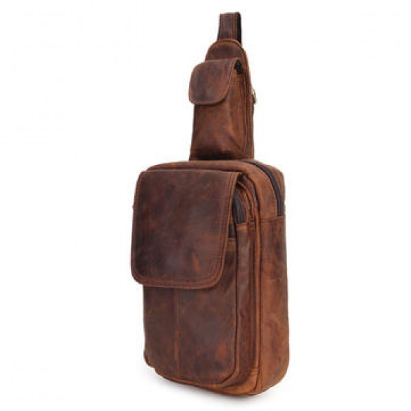 Vintage Retro Genuine Leather Cowhide Men Chest Bag Shoulder Bag
