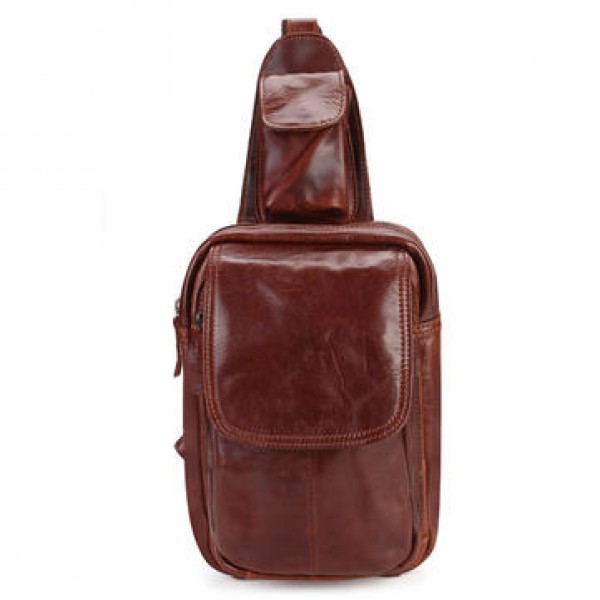 Vintage Retro Genuine Leather Cowhide Men Chest Bag Shoulder Bag