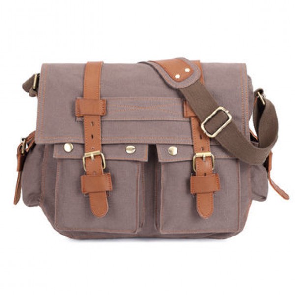 Men Canvas Microfibric Leather Casual Outdoor Messenger Shoulder Crossbody Bag