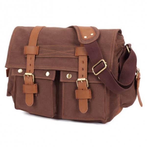 Men Canvas Microfibric Leather Casual Outdoor Messenger Shoulder Crossbody Bag