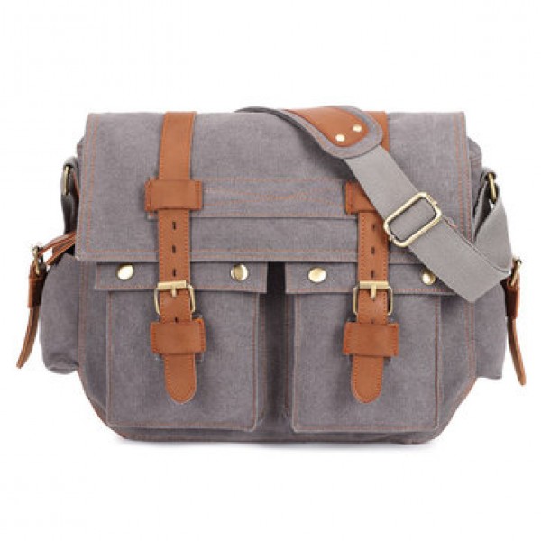 Men Canvas Microfibric Leather Casual Outdoor Messenger Shoulder Crossbody Bag