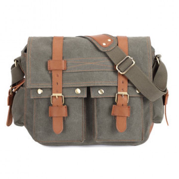 Men Canvas Microfibric Leather Casual Outdoor Messenger Shoulder Crossbody Bag