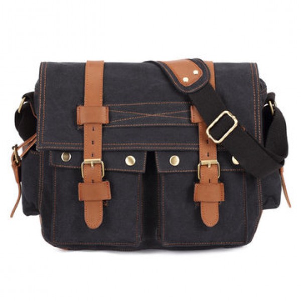 Men Canvas Microfibric Leather Casual Outdoor Messenger Shoulder Crossbody Bag