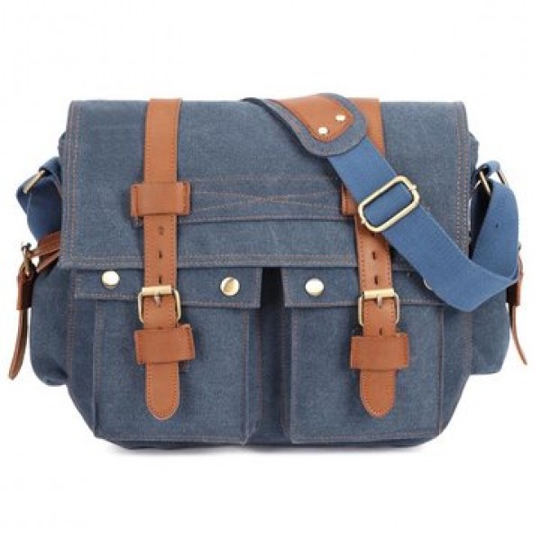 Men Canvas Microfibric Leather Casual Outdoor Messenger Shoulder Crossbody Bag