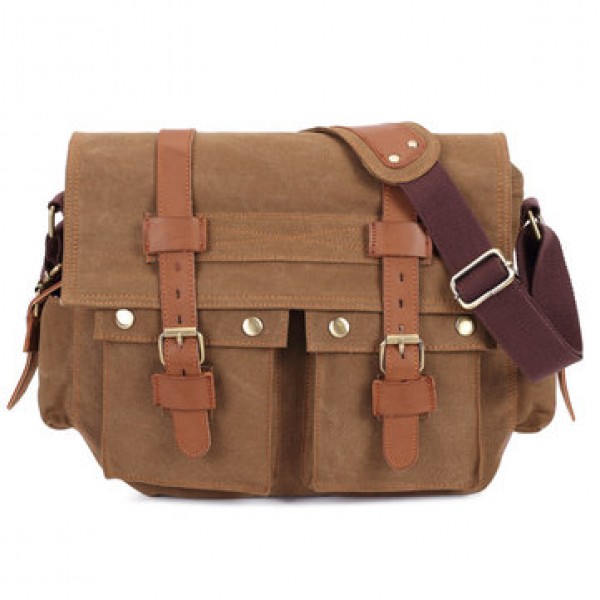 Men Canvas Microfibric Leather Casual Outdoor Messenger Shoulder Crossbody Bag