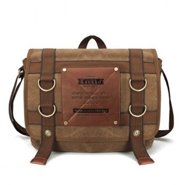 KAUKKO Mens Retro Canvas Travel Shoulder Bag School Messenger Bags