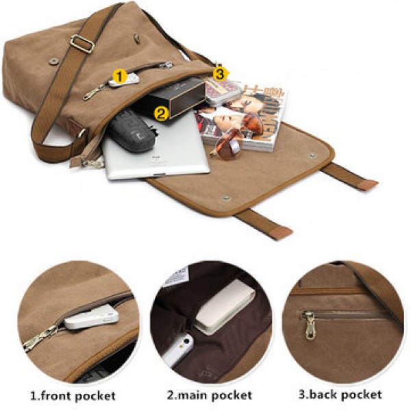 KAUKKO Mens Retro Canvas Travel Shoulder Bag School Messenger Bags