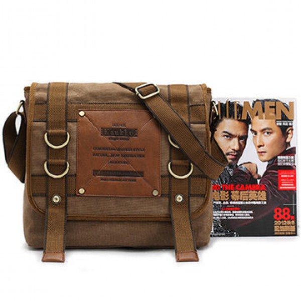 KAUKKO Mens Retro Canvas Travel Shoulder Bag School Messenger Bags