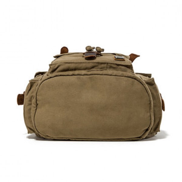 Men Canvas Drawstring Backpack Vintage Cowhide School Bags
