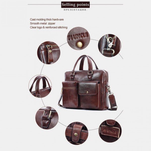 Men Genuine Leather Handbag Crossbody Bag Messenger Bag