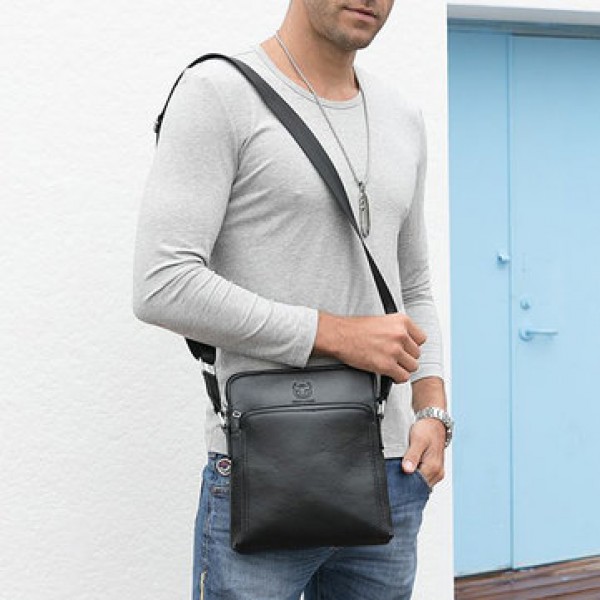 Bullcaptain Men Wear Resisting Cowhide Large Capacity Shoulder Crossbody Bag
