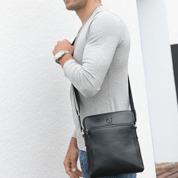 Bullcaptain Men Wear Resisting Cowhide Large Capacity Shoulder Crossbody Bag