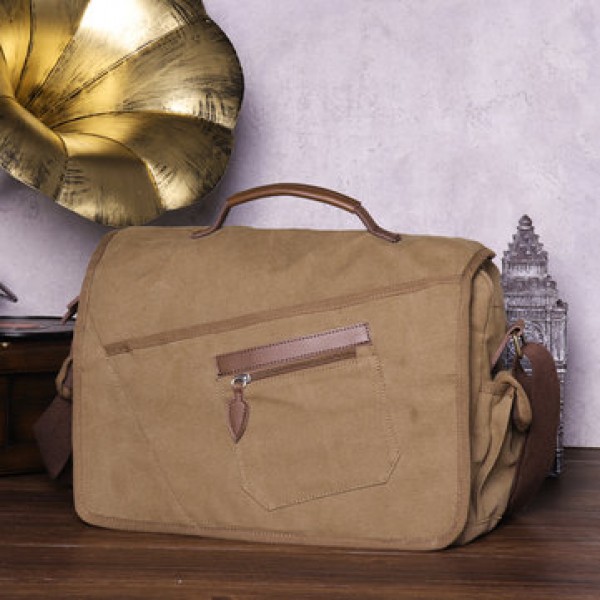 Ekphero Men Retro Messenger Bag Shockproof Shoulder Bag with 15.6 inch Laptop Pocket