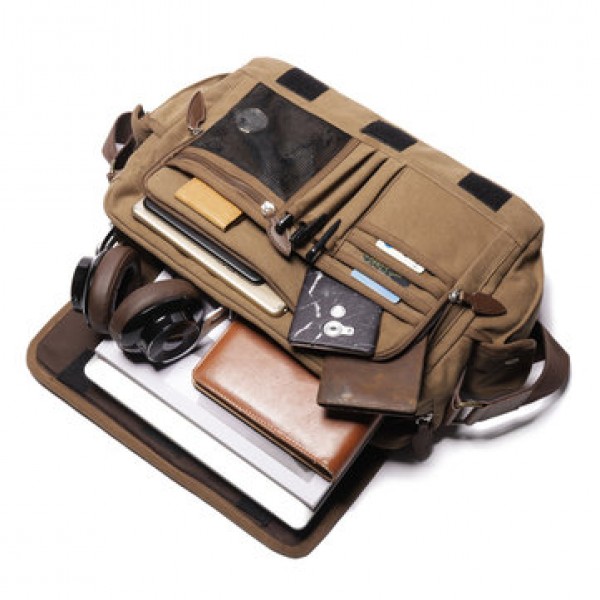 Ekphero Men Retro Messenger Bag Shockproof Shoulder Bag with 15.6 inch Laptop Pocket