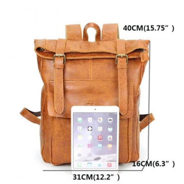 Ekphero  Men Women PU Leather Vintage Large Captial Backpack Laptop bags School Bag Shoulder Bags