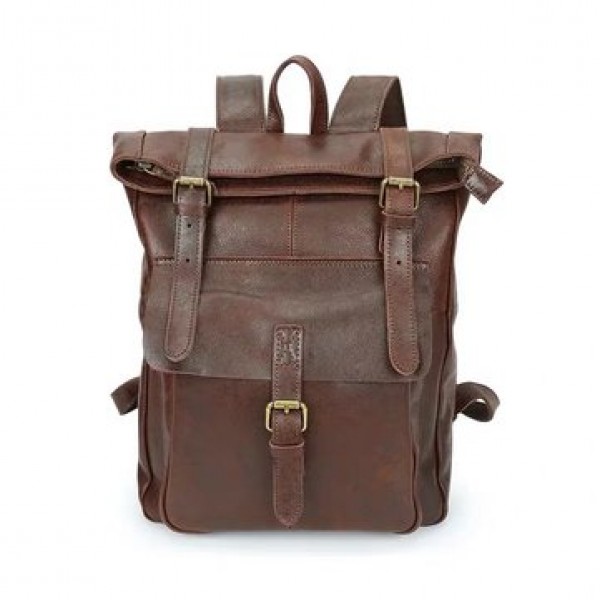 Ekphero  Men Women PU Leather Vintage Large Captial Backpack Laptop bags School Bag Shoulder Bags