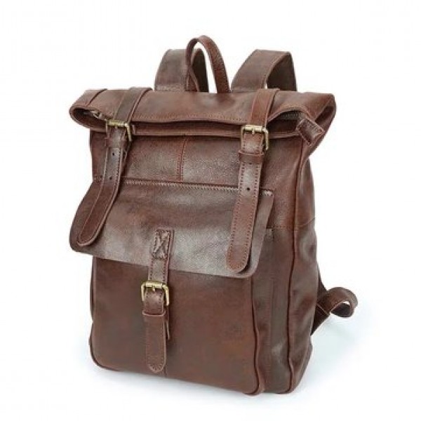 Ekphero  Men Women PU Leather Vintage Large Captial Backpack Laptop bags School Bag Shoulder Bags
