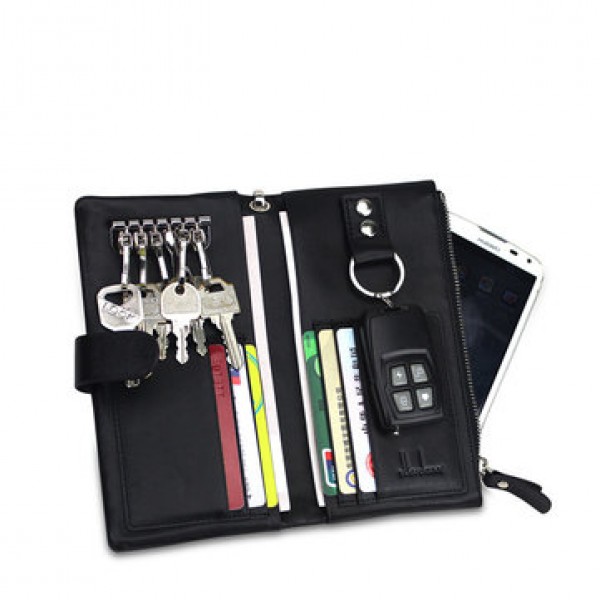 ZUOERDANNI Men Genuine Leather Multifunction Zipper Long Big Capacity Business Wallet