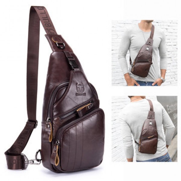 Bullcaptain Genuine Leather Retro Chest Bag Outdoor Leisure Daypack Crossbody Bag for Men
