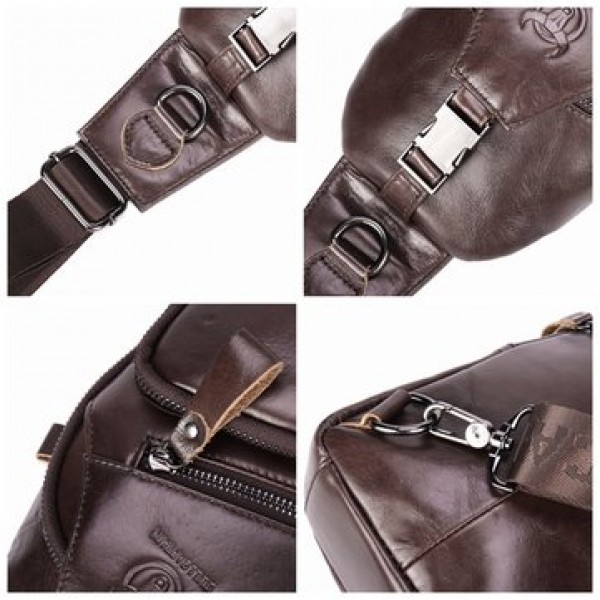 Bullcaptain Genuine Leather Retro Chest Bag Outdoor Leisure Daypack Crossbody Bag for Men