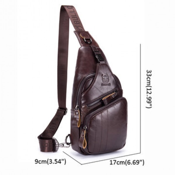 Bullcaptain Genuine Leather Retro Chest Bag Outdoor Leisure Daypack Crossbody Bag for Men