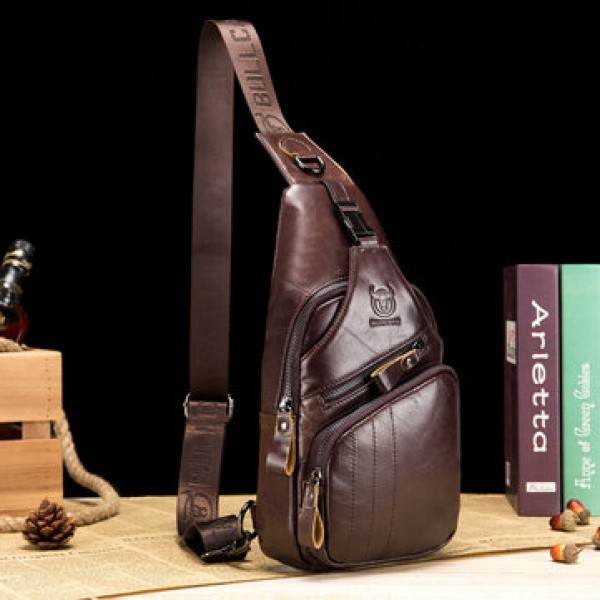 Bullcaptain Genuine Leather Retro Chest Bag Outdoor Leisure Daypack Crossbody Bag for Men